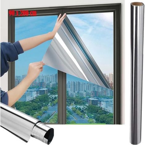 Film Fenetre Anti Chaleur Miroir, 99% Anti-UV Film Anti-Regard Protection Solaire Film Miroir Intimite Film ,Argent(90 x 200 cm) (1/4)