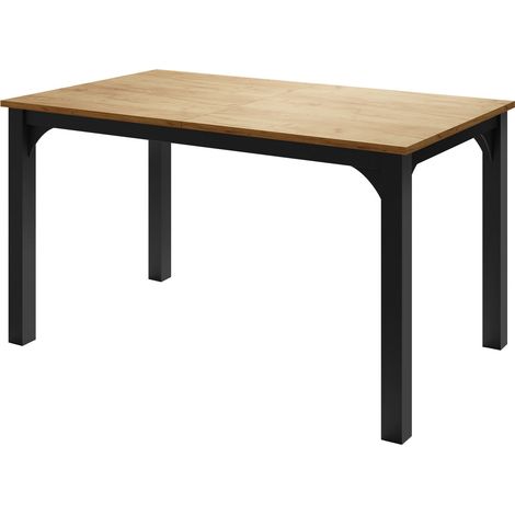 Table Oswego 136, Chêne doré artisanal + Noir, 76x80x140cm, Disponible, Stratifié, Métal