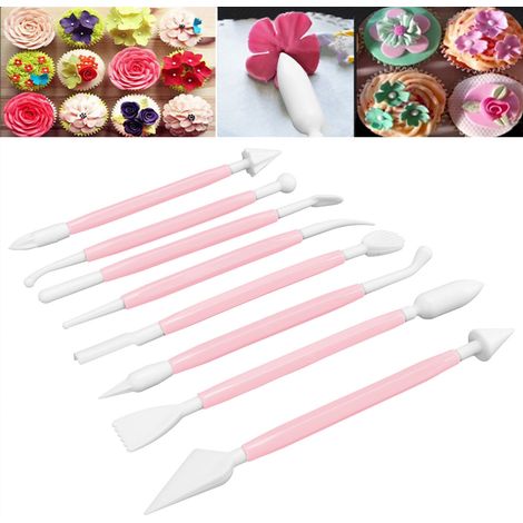 Kit de 8 outils de décoration pour fondant et gâteau : stylo à graver, fournitures de pâtisserie DIY, rose (1/5)