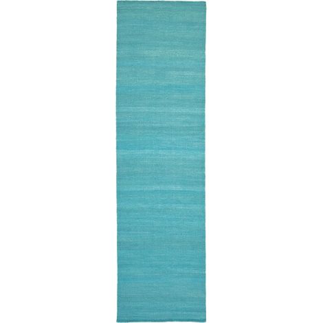 Kilim moderne Tapis Fancy - Tapis en laine - 200x80cm, Rectangular - 100% Laine vierge - Tissé main - Turquoise (1/4)