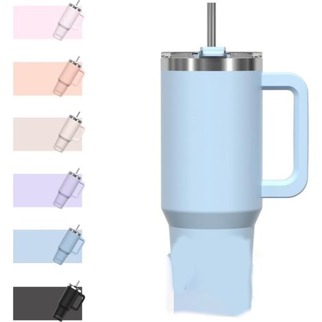 Mug isotherme de 1,2 L (40 oz) pour vos voyages. Double paroi en acier inoxydable. Fermeture sous vide. Étanche. Avec anse et paille. Bleu. (1/5)