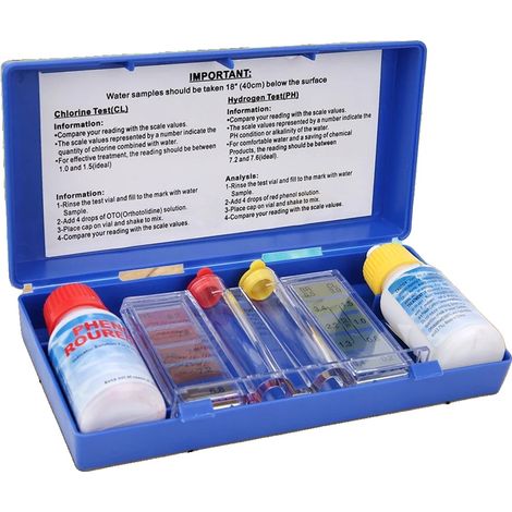 Kit de análisis de pH y cloro para agua, diseño compacto, medición precisa, apto para piscinas y spas, incluye líquidos de prueba, fácil de usar para la comparación colorimétrica. (1/5)