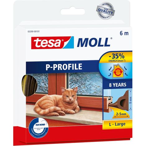 Tesa 05390-00111 Joint adhésif caoutchouc portes fenêtres Profil P 6 m 2-5 mm
