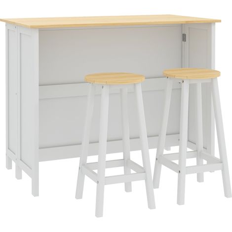 Carrello isola cucina con 2 sgabelli 110 x 60 x 90 cm piano ribaltabile contenitore integrato stile moderno in MDF bianco 210001038