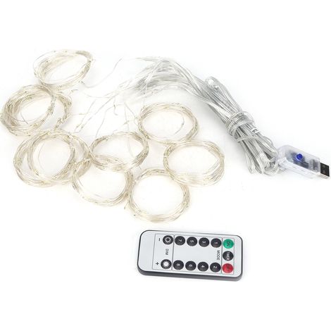 3x3m USB 300LED Rideau Lumineux Blanc Pur avec Télécommande pour Décoration Fête Maison (1/5)