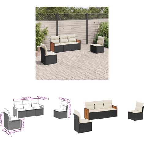 Salon de jardin 5 pcs avec coussins noir résine tressée - Ensemble Salon De Jardin - Meuble Extérieur - Résine Tressée - Mobilier De Jardin - Salon De Jardin Pliable - Home & Living (1/3)