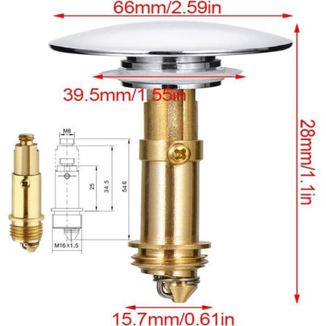 Bonde clic-clac pop-up 66 mm – Laiton massif chromé – Résistant aux détergents – Drainage rapide – Compatible avec lavabos standards (1/4)