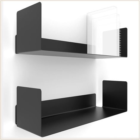 Lot de 2 étagères murales (Noire) - [2X 40cm] Etagere Flottante Murale ou Etagere Livre Murale - Etagere Murale Blanc, Planche Murale, Tablette Murale (1/2)
