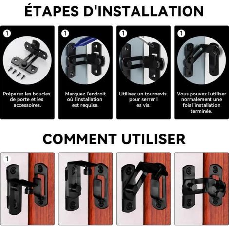 Verrou Porte Coulissante - Acier Inoxydable - Angle Droit 90 Degrés - Pour Portes Intérieures - 2 Pièces (1/4)
