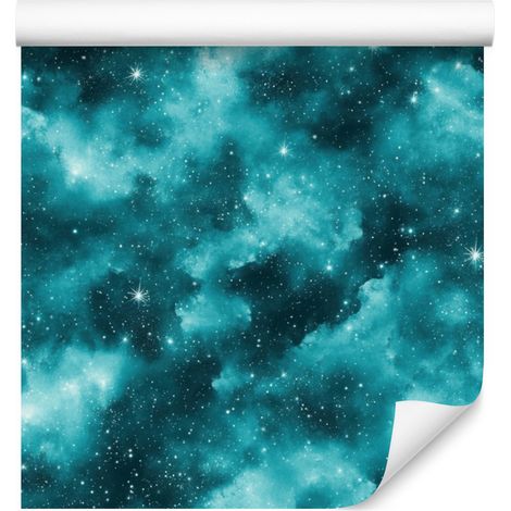 Papel pintado de galaxia en acuarela turquesa y celadón, fondo turquesa 50x1000 cm (1/5)