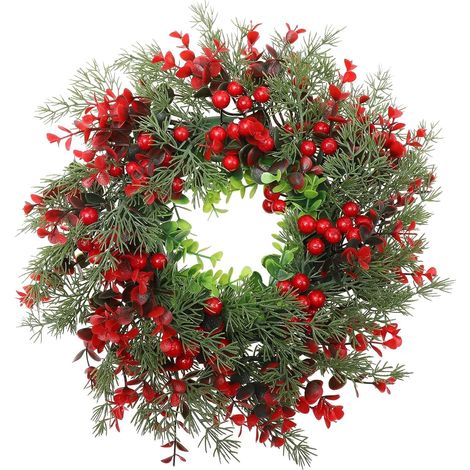 Dekorativer Weihnachtskranz, künstlicher roter Beerenkranz für Tür, hängende Fensterdekoration, 35 cm (1/5)