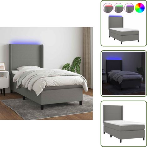 Sommier à lattes de lit matelas LED Gris foncé 80x200 cm Tissu - Sommier Tapissier - Lit Plateforme - Lit Avec Led - Matelas À Ressorts Ensachés - Têted Lit Ajustable (1/5)