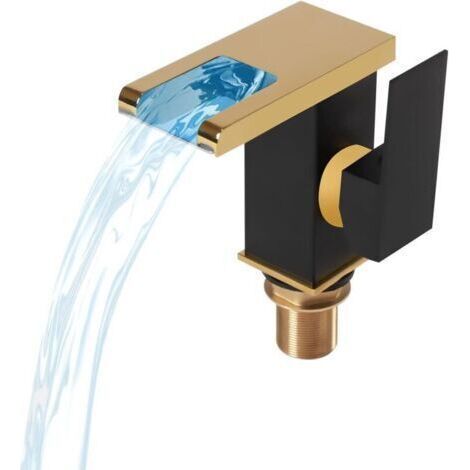 Robinet de lavabo de salle de bain LED 3 couleurs changeantes éclairage bec cascade robinet de lavabo pour robinet de salle de bain (noir + doré) (1/4)