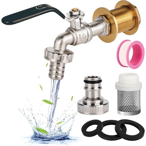 1/2"-Gartenwasserhahn aus Messing, rost- und frostbeständig, IBC-Wasserhahnanschluss mit Schlauchverbinder, tropffreier Absperrhahn aus Messing für den Außenbereich