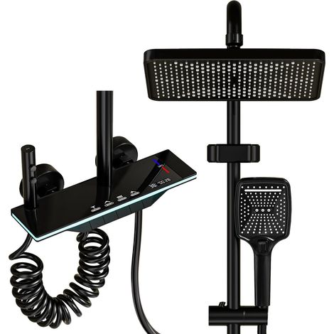 Colonne de Douche Noir, Température Constante Mitigeur LED, Commande Piano, Douche Pluie Carrée XXL 31x20, Douchette, Baignoire, Colonne Douche Hauteur Réglable 980-1350mm (1/5)