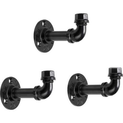 Lot de 3 porte-manteaux industriels en forme de tuyau - Porte-serviettes rustique robuste pour vêtements, bureau, finition noire galvanisée (1/4)