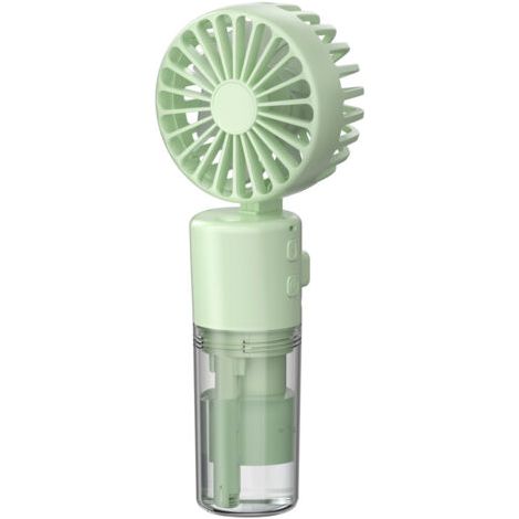 QORVA-Ventilateur portable silencieux 3 en 1, rechargeable 4 vitesses, avec brumisateur et cordon, pliable à 180°, pour la maison et le bureau, autonomie de 6 à 8 heures (vert). (1/5)