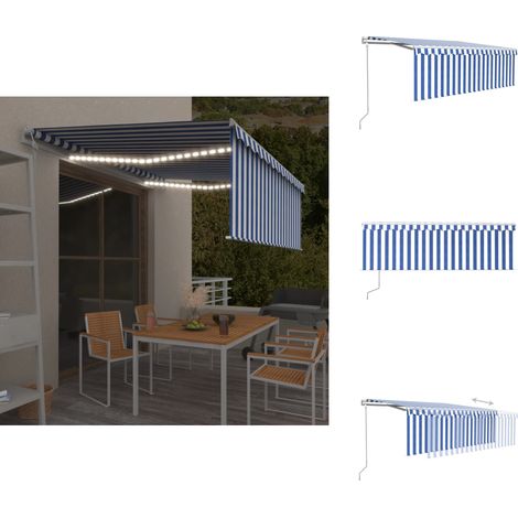 Markise Automatisch mit Rollo LED Windsensor 4x3 m Blau & Weiß - Markise - Sonnenschutz - Gartenmöbel - Terrassenüberdachung - Outdoor Möbel (1/5)