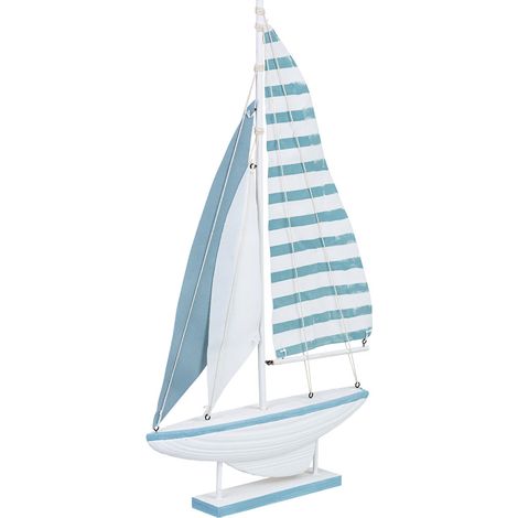 Figura de decoración barco de madera azul 31x5x56h cm