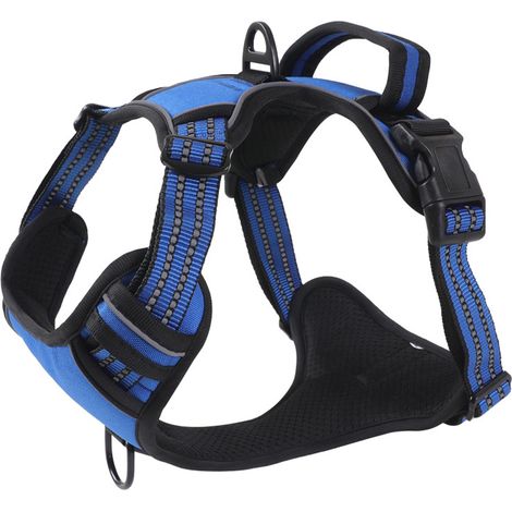 Harnais Chien - Nylon Réglable Anti-Traction avec Boucles de Fixation - Réfléchissant et Respirant - Pour Chiens de 7 à 13 kg - Bleu - 1 Pièce