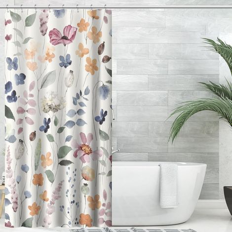 Cortina de ducha antimoho, 120 cm x 180 cm, estampado floral, tejido lavable e impermeable (1/4)