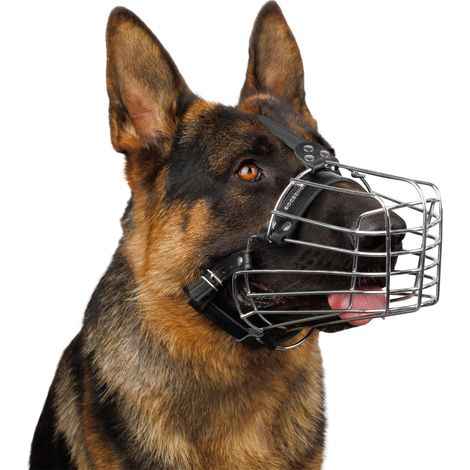Leinenmaulkorb für Deutsche Schäferhunde, geeignet für mittelgroße bis große Rassen, verstellbarer und robuster Metallkorb, zum Kauen, Beißen und Bellen (XL). (1/5)
