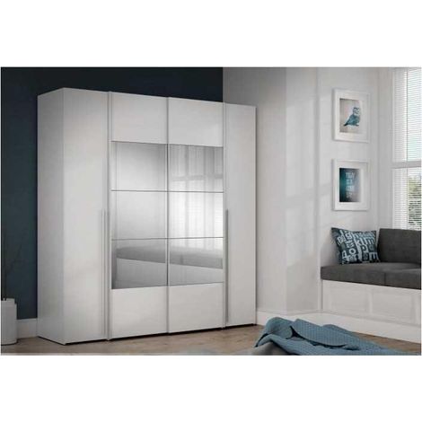 Kleiderschrank Forte Narago weiß 4 Türen Spiegel 210 cm