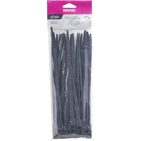 - 9x260mm Schwarze selbstsichernde Kabelbinder, 25er-Packung - 709032 - - 9x260mm Schwarze selbstsichernde Kabelbinder, 25er-Packung - 709032 (1/4)