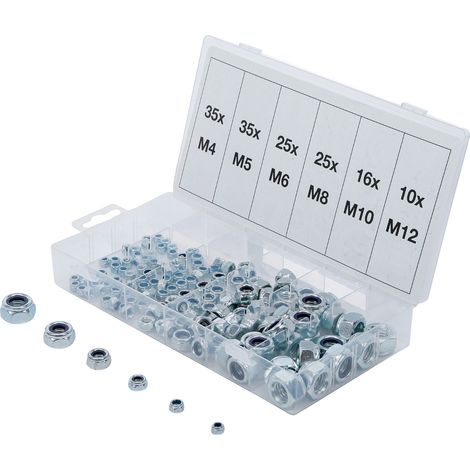Bgs Technic – Coffret de 146 écrous auto-freinés Nylstop hexagonaux M4 à M12 – Filetage métrique – Rangement compartimenté en plastique (1/2)