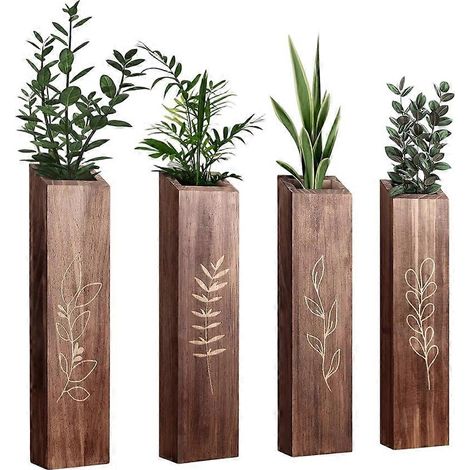 Ensemble de 4 pièces en bois pour décorer plantes et fleurs séchées, décoration murale bohème moderne pour salon (1/5)