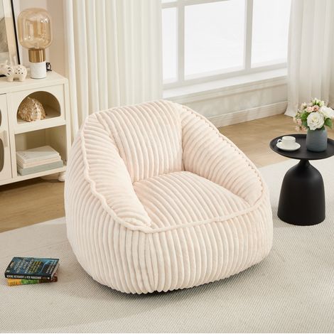 Fauteuil bean bag en mousse à mémoire, tissu chenille beige, assise lounge (1/5)