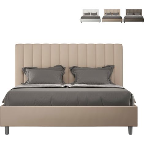 Letto Matrimoniale rivestito in Similpelle - AGUEDA - Tipologia Letto: Con Rete - Colore: Tortora - Dimensione Rete: 160x190 (1/5)