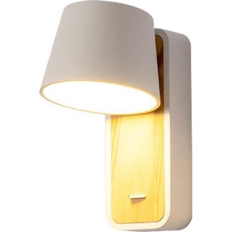 Applique LED blanche avec socle en bois, spot orientable 6W blanc chaud 2700K en aluminium et interrupteur (1/4)