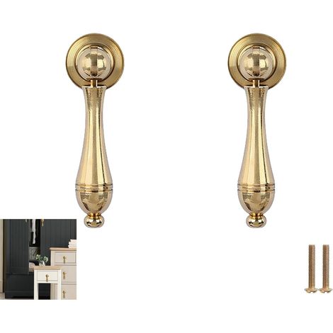 Bouton De Meuble 2 Pièces Poignée En Laiton Pur Étiquette En Forme De Goutte Tiroir Porte D'Armoire Pendentif Trou, Grand Cuivre Brillant (1/5)