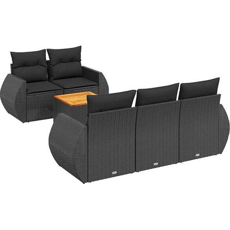 Ensemble de Meubles de Jardin en Rotin 6 Pièces avec Coussins Noirs (1/5)