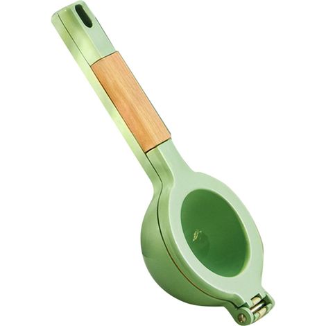 Presse-agrumes en métal solide, manche en bois, conception ergonomique, revêtement de qualité alimentaire, vert à la main (manche en bois) (1/5)