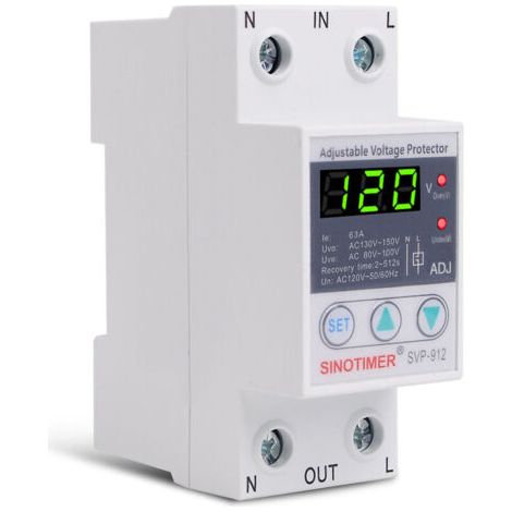 230-V-Spannungsregler, Spannungsschutzrelais, 230-V-Unterspannungs- und Überspannungsschutz, einstellbares Wiederherstellungsschutzrelais, Voltmeter SVP-912 (63 A)