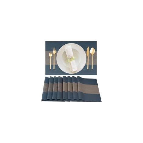 (30x45cm, Bleu)Lot de 8 Sets de Table Lavable, Sets Table Plastique PVC, Tissé Lavable Napperons Résistant à Chaleur Antidérapant, pour Cuisine Table (1/4)