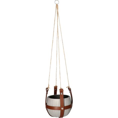 ABRATO Pot de fleurs en cuir marron avec suspension + pot de fleurs (1/5)