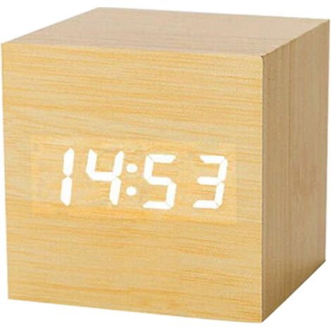 Reloj despertador digital con pantalla LED electrónica de madera. (1/5)
