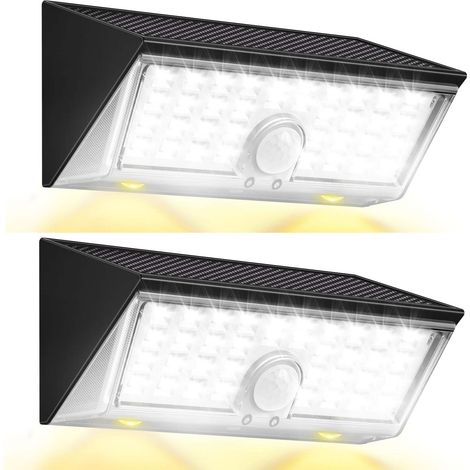 Deux appliques murales étanches pour jardins, lampes solaires extérieures, lampes solaires pour jardins à usage extérieur (lumière chaude) (1/5)