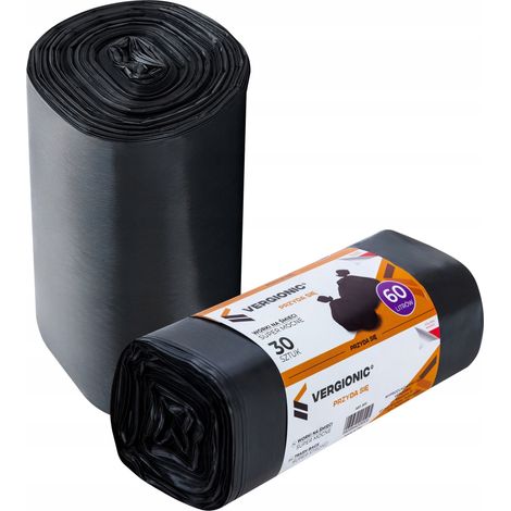 Sacchi per la spazzatura da 60 litri, 30 pezzi per il bidone. Resistenti. Spessi. 60 litri Vergionic (1/3)