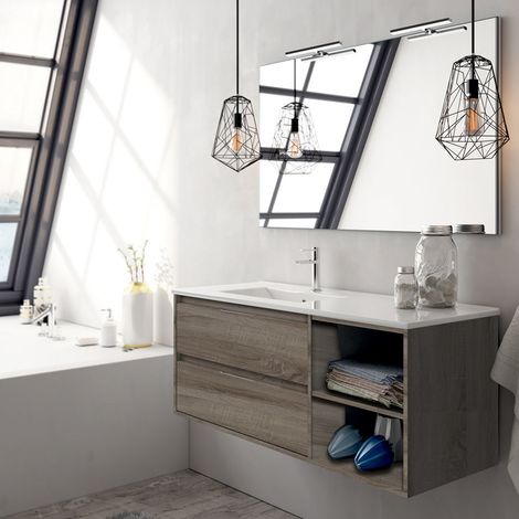 Meuble de salle de bain 120cm vasque déportée - 2 tiroirs et 2 niches - Britannia (chêne foncé) - OLYMPE