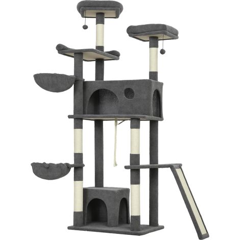 Árbol rascador para gatos torre de juegos 60 x 48 x 174 cm antivuelco seguro rascador de sisal plataformas moderno de poliéster gris 210007751 (1/5)