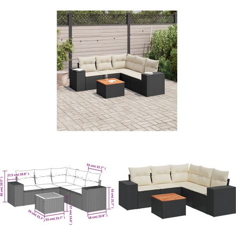 6-tlg. Garten-Sofagarnitur mit Kissen Schwarz Poly Rattan - Gartenmöbel Set - PE-Rattan Möbel - Outdoor Lounge - Esstisch - Gartenstuhl - Home & Living (1/3)