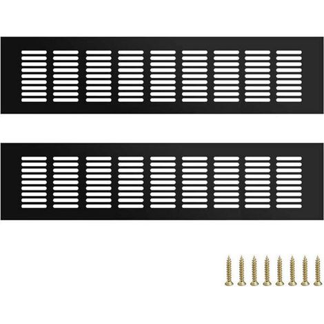 SABIR 2 pièces Noir Alliage D'aluminium Grille D’aération 80 x 400 mm Grille de Ventilation Murale Anti-insectes Rectangulaire Grille Perforée Rectangulaire Aluminium (1/5)