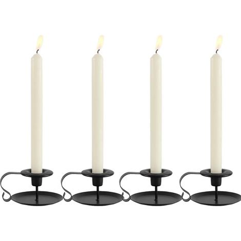 Set mit 4 Kerzenständern, antike schmiedeeiserne Kerzenständer mit Griffen und Tabletts – Schwarz