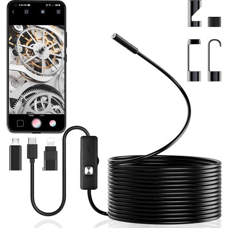 5 m Caméra d'inspection endoscopique sans WiFi, étanchéité IP67, flexible et rigide, pour Android/iPhone/iPad (1/5)