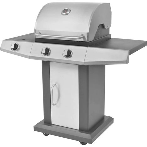 Gasgrill mit Brenner Mit Rad Silber Stahl mit Metallschlauch vidaXL