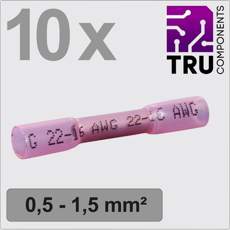 TRU COMPONENTS TC-13448492 Stoßverbinder mit Schrumpfschlauch 0.5 mm² 1.5 mm² Vollisoliert Rot 10 St